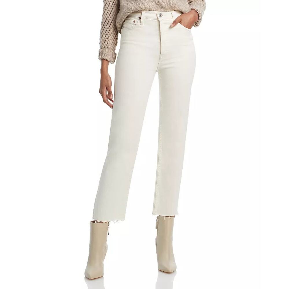Re/Done White Cropped Straight Jeans
